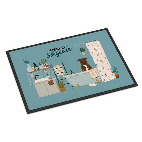 Carolines Treasures 24 x 36 in. Chocolate Staffordshire Bull Terrier in Bathtub Indoor or Outdoor Mat CK7470JMAT - main